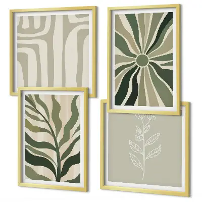 Conjunto de quadros com estampas minimalistas de plantas em verde