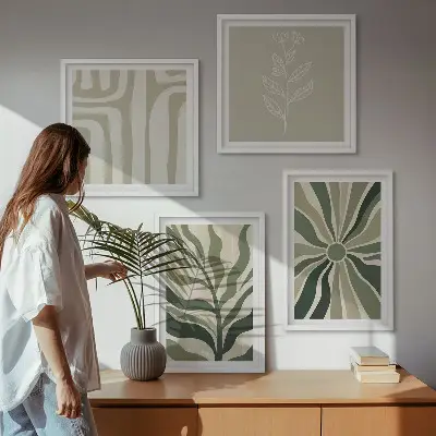 Conjunto de quadros com estampas minimalistas de plantas em verde