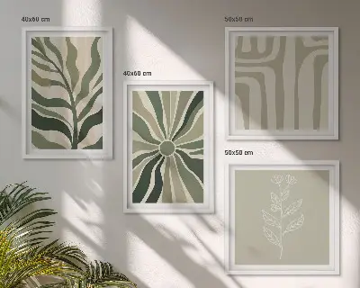 Conjunto de quadros com estampas minimalistas de plantas em verde