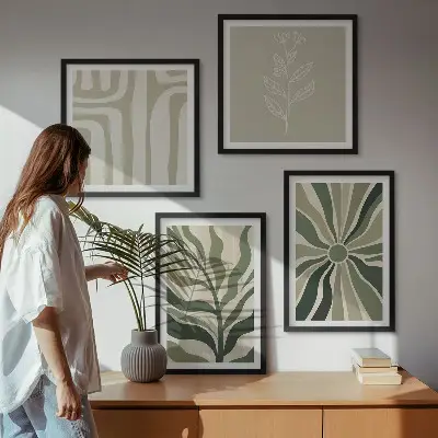 Conjunto de quadros com estampas minimalistas de plantas em verde