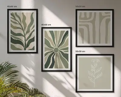 Conjunto de quadros com estampas minimalistas de plantas em verde