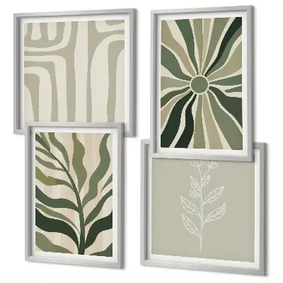 Conjunto de quadros com estampas minimalistas de plantas em verde