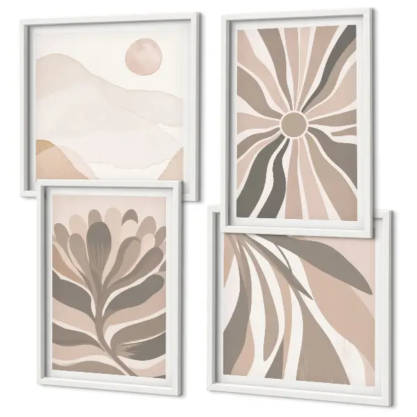 Conjunto de 4 quadros com moldura com padrões abstratos de plantas