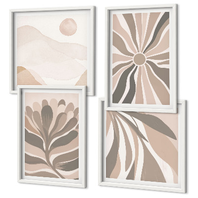 Conjunto de 4 quadros com moldura Padrões abstratos de plantas
