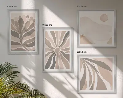 Conjunto de 4 quadros com moldura com padrões abstratos de plantas