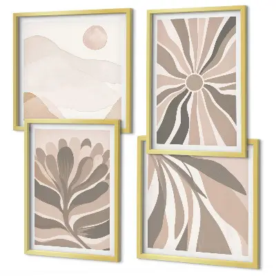 Conjunto de 4 quadros com moldura com padrões abstratos de plantas
