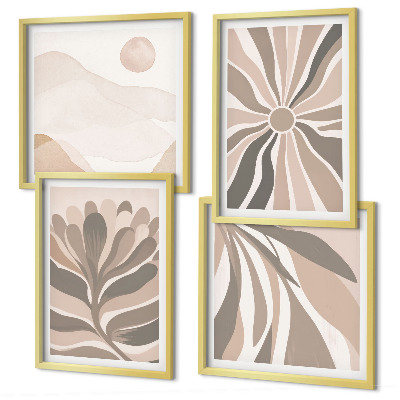 Conjunto de 4 quadros com moldura Padrões abstratos de plantas