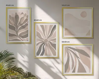 Conjunto de 4 quadros com moldura com padrões abstratos de plantas