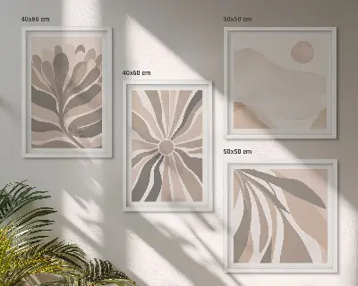 Conjunto de 4 quadros com moldura com padrões abstratos de plantas