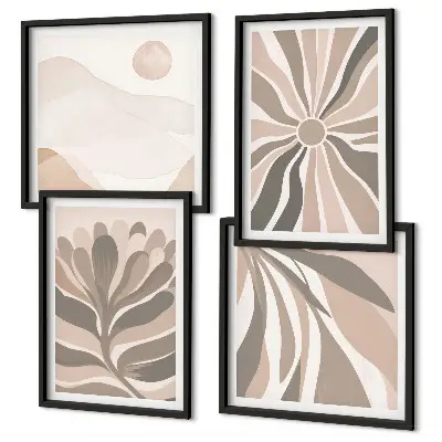 Conjunto de 4 quadros com moldura com padrões abstratos de plantas