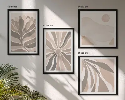 Conjunto de 4 quadros com moldura com padrões abstratos de plantas