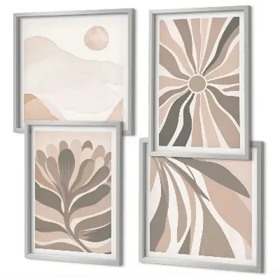 Conjunto de 4 quadros com moldura com padrões abstratos de plantas