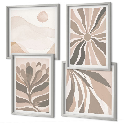 Conjunto de 4 quadros com moldura Padrões abstratos de plantas