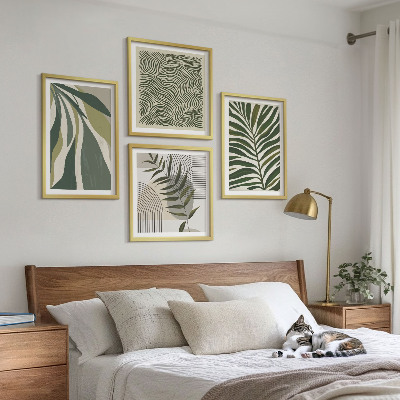 Composição de quadros Ilustrações em tons pastel de folhas e ondas