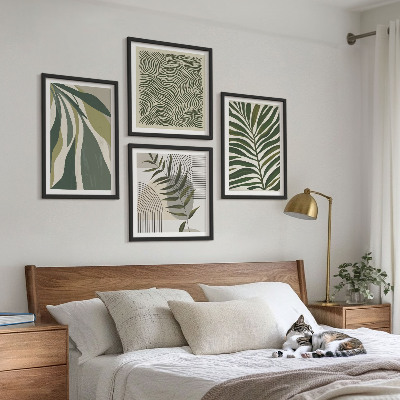 Composição de quadros Ilustrações em tons pastel de folhas e ondas