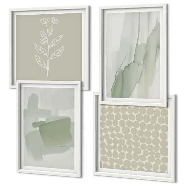 Conjunto de 4 quadros com moldura Plantas abstratas em aquarela
