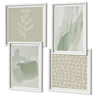 Conjunto de 4 quadros com moldura Plantas abstratas em aquarela