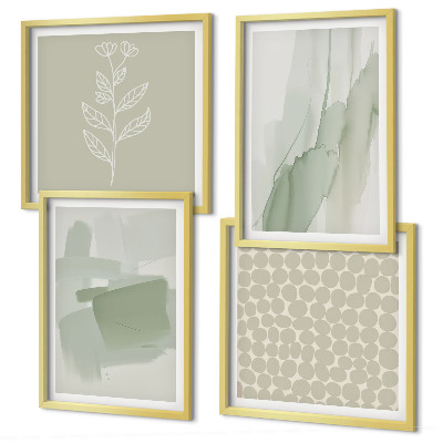 Conjunto de 4 quadros com moldura Plantas abstratas em aquarela