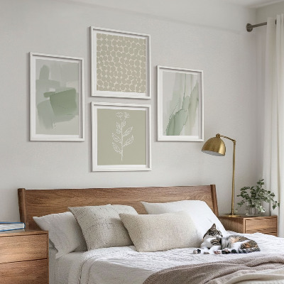 Conjunto de 4 quadros com moldura Plantas abstratas em aquarela