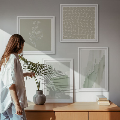 Conjunto de 4 quadros com moldura Plantas abstratas em aquarela