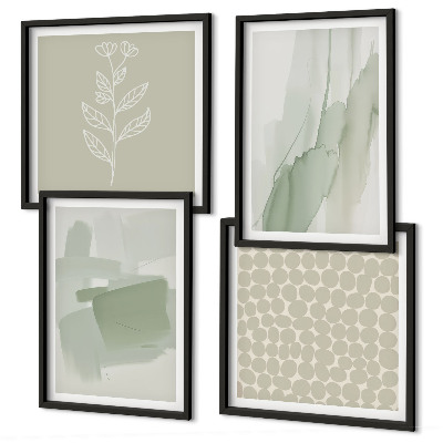 Conjunto de 4 quadros com moldura Plantas abstratas em aquarela