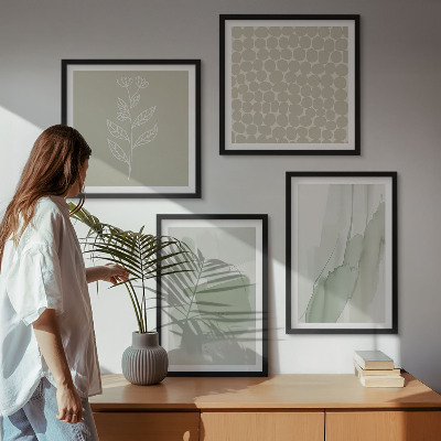 Conjunto de 4 quadros com moldura Plantas abstratas em aquarela