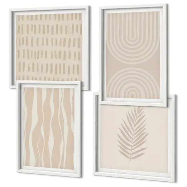 Conjunto de 4 quadros com moldura com padrões de plantas bege