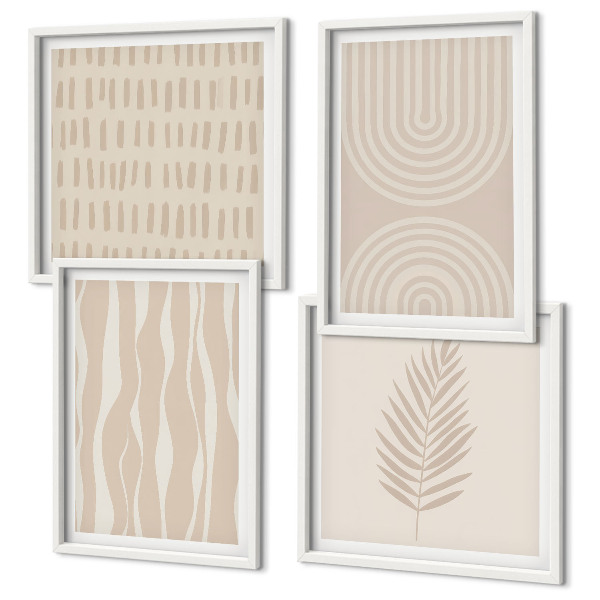 Conjunto de 4 quadros com moldura Padrões de plantas bege