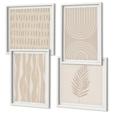 Conjunto de 4 quadros com moldura com padrões de plantas bege