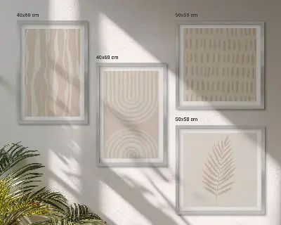 Conjunto de 4 quadros com moldura com padrões de plantas bege