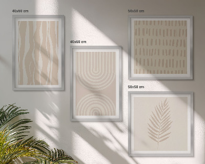Conjunto de 4 quadros com moldura Padrões de plantas bege