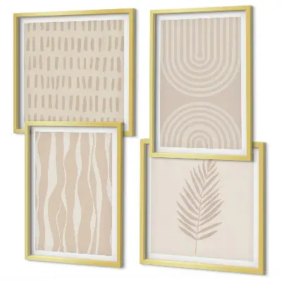Conjunto de 4 quadros com moldura com padrões de plantas bege