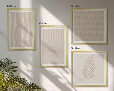 Conjunto de 4 quadros com moldura com padrões de plantas bege
