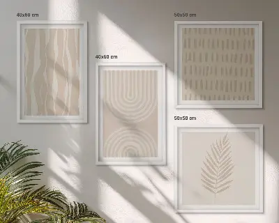 Conjunto de 4 quadros com moldura com padrões de plantas bege