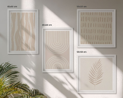 Conjunto de 4 quadros com moldura Padrões de plantas bege