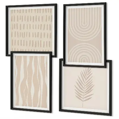Conjunto de 4 quadros com moldura com padrões de plantas bege
