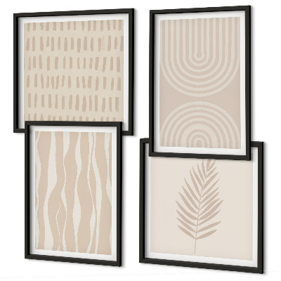 Conjunto de 4 quadros com moldura Padrões de plantas bege