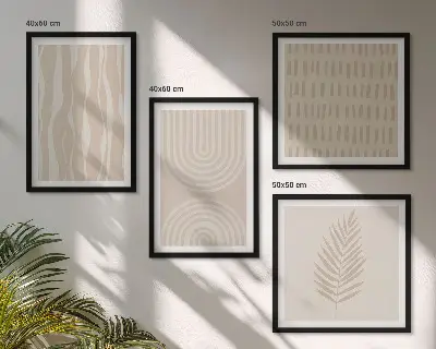 Conjunto de 4 quadros com moldura com padrões de plantas bege