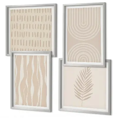 Conjunto de 4 quadros com moldura com padrões de plantas bege