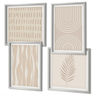 Conjunto de 4 quadros com moldura Padrões de plantas bege