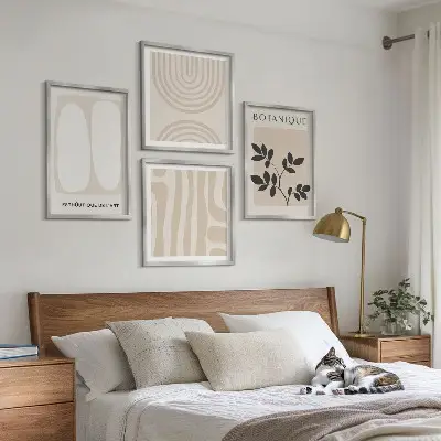 Políptico de plantas delicadas em estilo boho com moldura