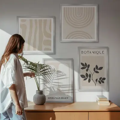 Políptico de plantas delicadas em estilo boho com moldura