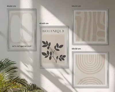 Políptico de plantas delicadas em estilo boho com moldura