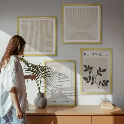 Políptico de plantas delicadas em estilo boho com moldura