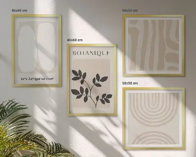 Políptico de plantas delicadas em estilo boho com moldura