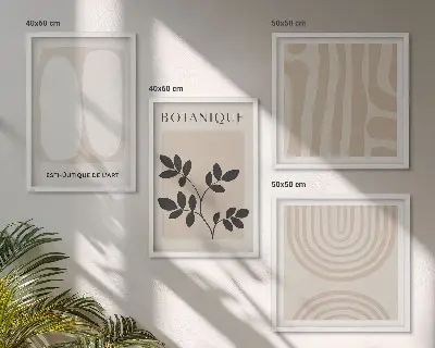 Políptico de plantas delicadas em estilo boho com moldura