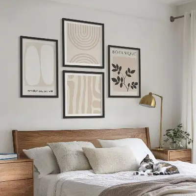 Políptico de plantas delicadas em estilo boho com moldura