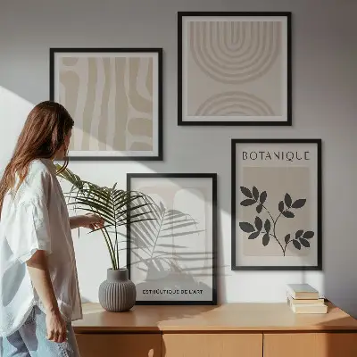 Políptico de plantas delicadas em estilo boho com moldura