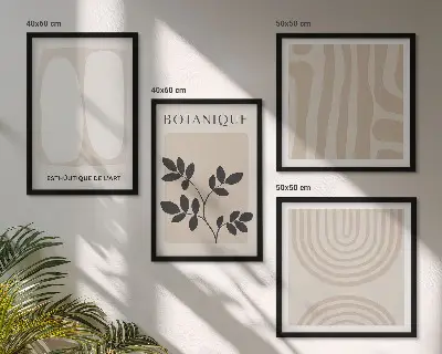Políptico de plantas delicadas em estilo boho com moldura