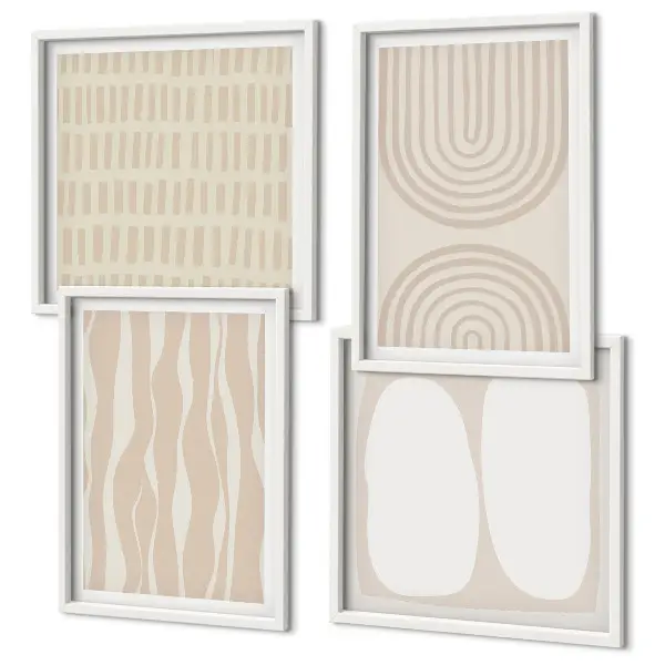 Conjunto de 4 quadros com moldura com estampas de formas abstratas em estilo boho